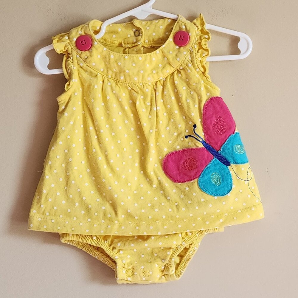 Carter's Yellow Polka Dot Butterfly Dress One Piece Size12 Months